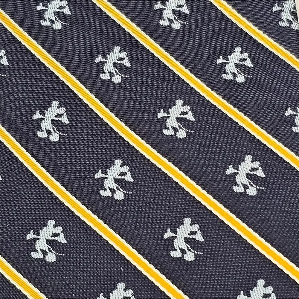 Walt Disney World Mens Mickey Mouse Tie Navy Blue Stripes 100% Silk